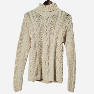 Yorkshire Knitting Sweater Womens Large Cream Cable Knit Fisherman Turtle Neck